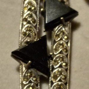 Vintage/Antique Sterling Silver 30" Necklace w/ U shaped pendant w/rhinestones